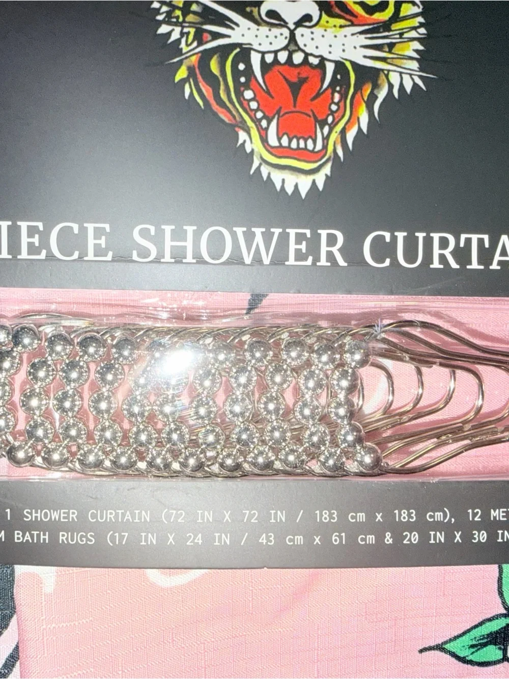 🐯Ed Hardy Pink 15-Piece Shower Curtain Set with Heart Tattoo 💖